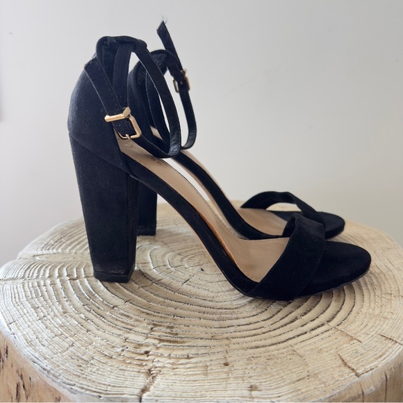 Express Black Suede Block Women's Heel Sandals Size 8 - Picture 2 of 12